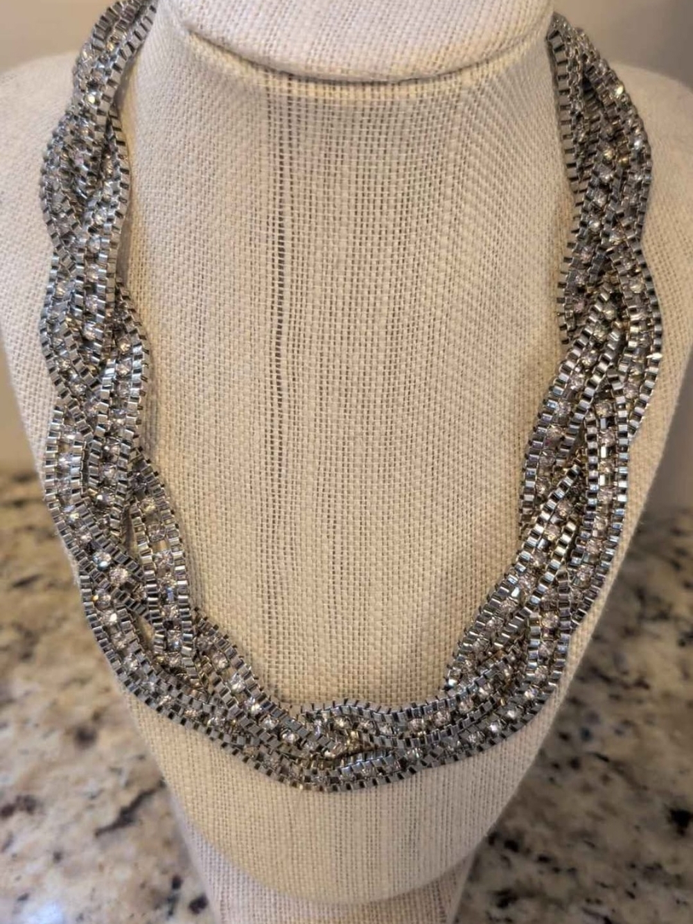 Silver Twisted Multi-Strand Crystal Necklace - Women Jewelry